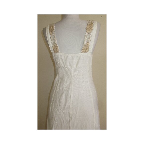 Vintage 1970's Macrame Positano Italy Embroidered White Linen Maxi Dress Size S - Picture 5 of 10